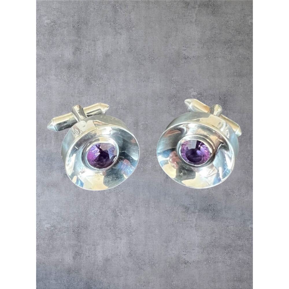 Antonio Pineda Taxco Mexico Sterling Silver Color Change Sapphire Cufflinks 23g